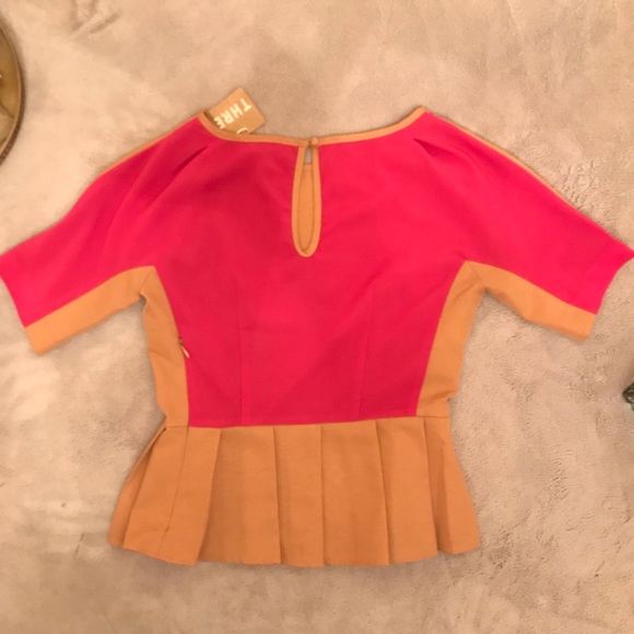 C. Luce Colorblock Peplum Top Tan/Pink Size S - Picture 3 of 5